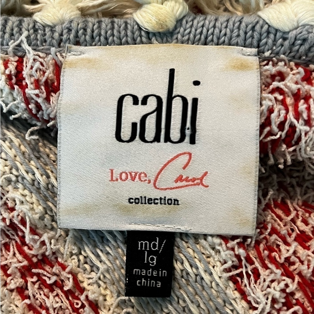 CABI Siesta Poncho Striped Textured Knit Fringe Boho Medium/Large Artsy Cotton - Picture 3 of 11